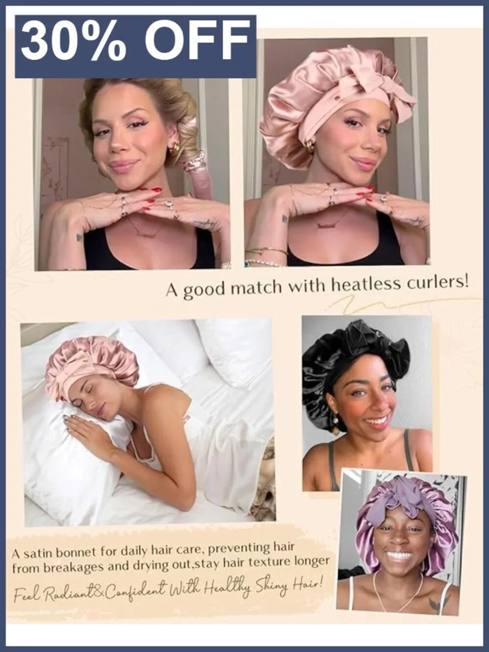 Adjustable Silk Bonnet for Sleeping Women Double Layer Satin Hair Wrap